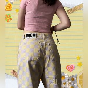 RARE Ragged Priest Free People exclusive purple and yellow checkered cargo jeans